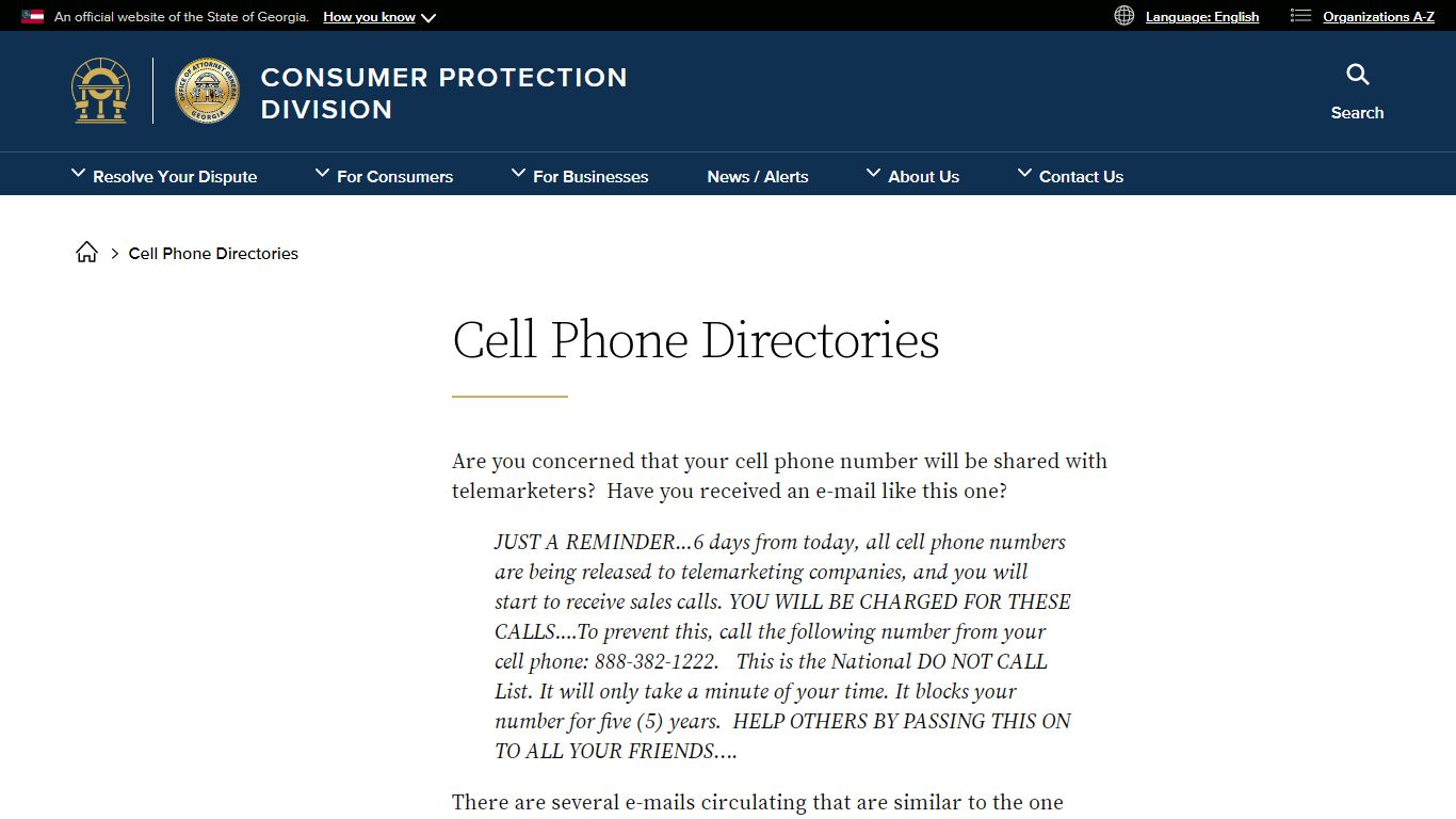 Cell Phone Directories | Georgia Consumer Protection Laws & Consumer ...